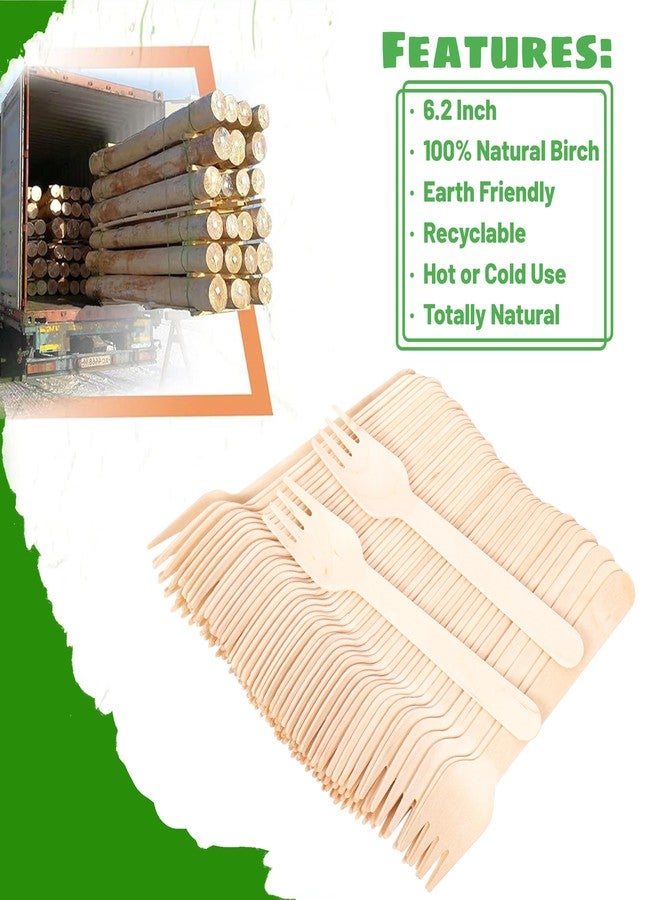 ANTETOK Disposable Wood Cutlery Forks - 100 Pack Wooden Forks Disposable,Biodegradable and Earth Friendly, 6.3 Inch Length Wood Forks - Image 3